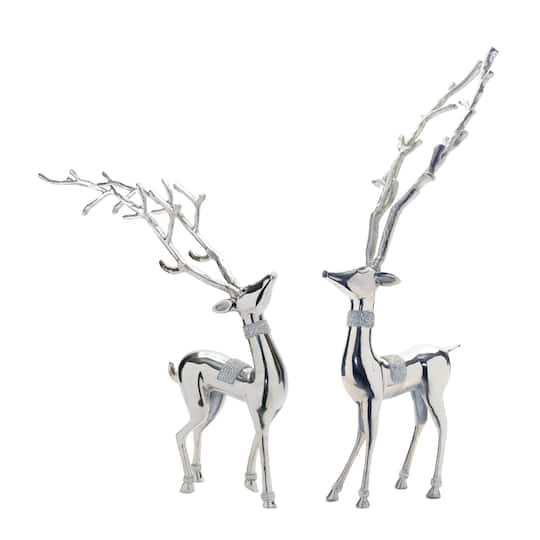 94191DS 23 in., 32.5 in. Aluminum Deer, Silver - Set of 2